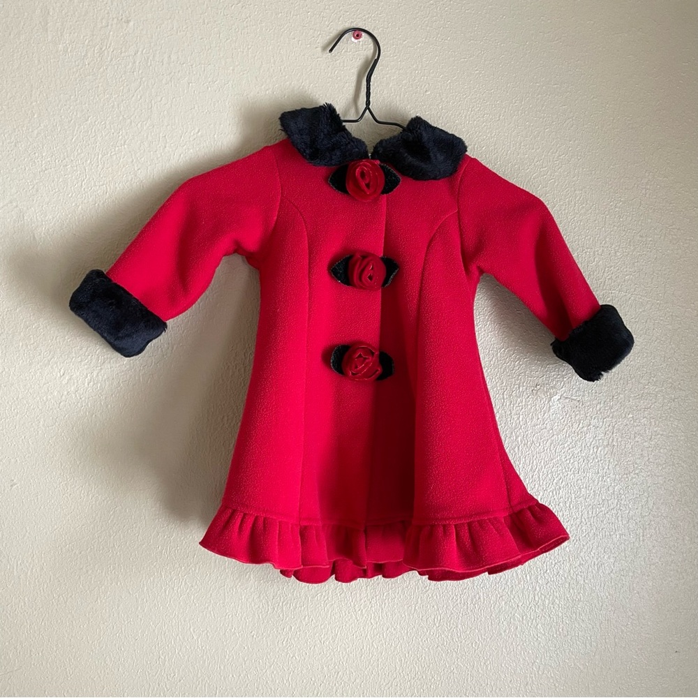 EUC red and black winter coat, size 18M